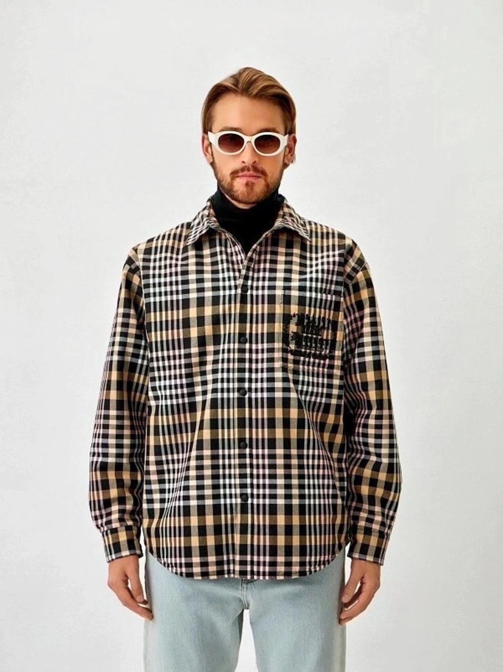 MSGM Dreamers University Plaid Overshirt Plaid Shirt in Black & Pink Size 39